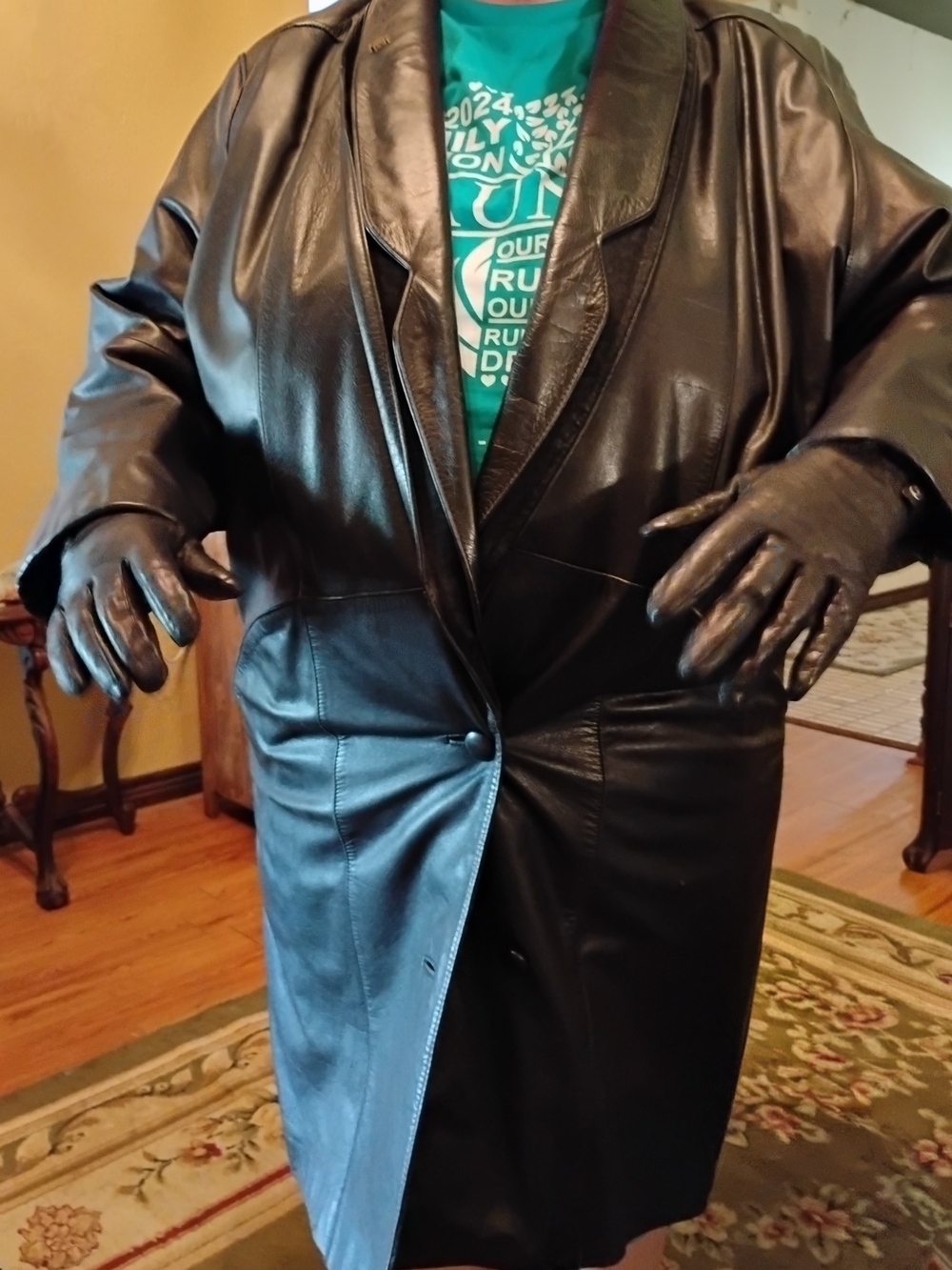 Black Leather Women's Long Coat - Classic Single-Breasted Jacket